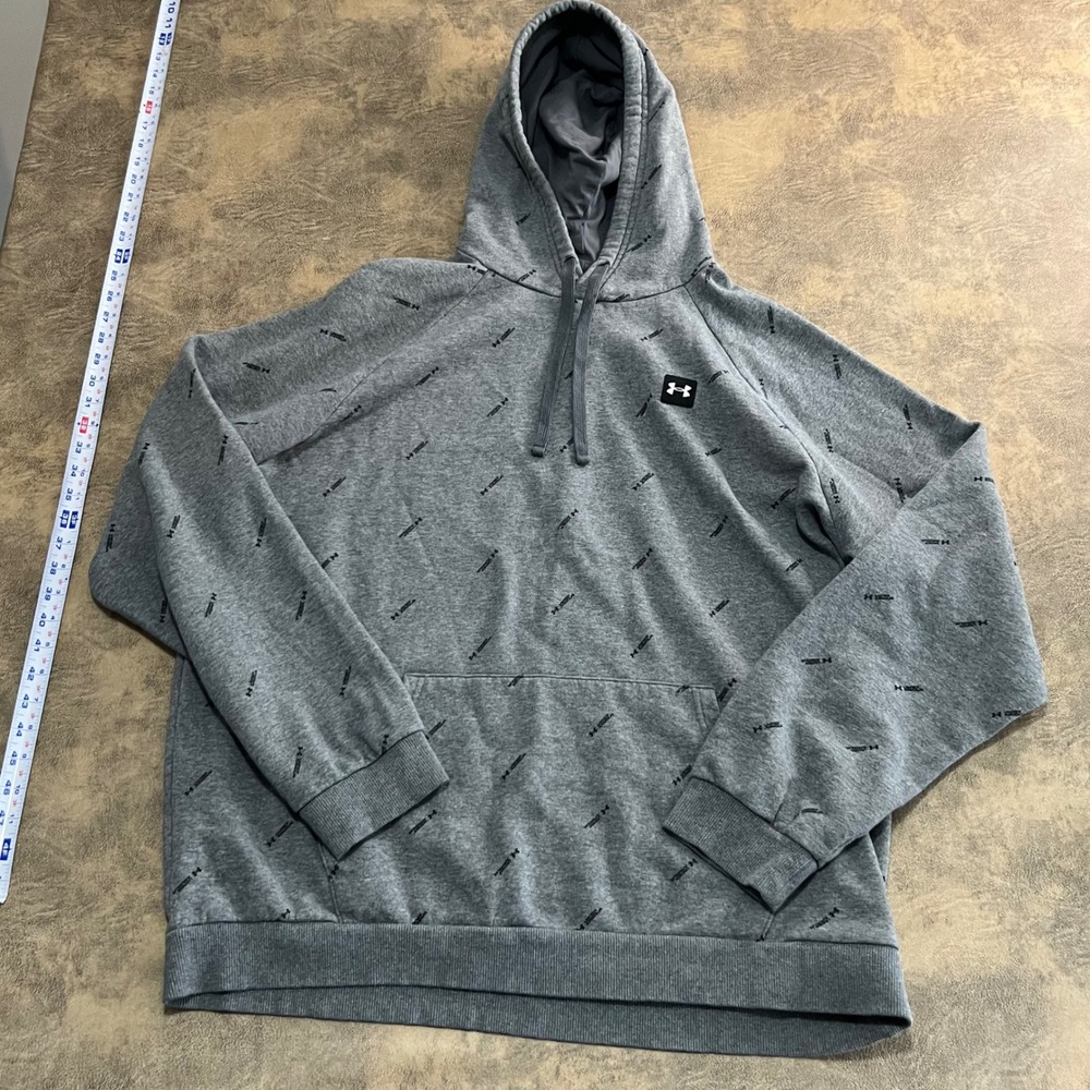 Under Armour Hoodie Mens‎ XLT Gray All Over Logo Print Rival Fleece Pullover